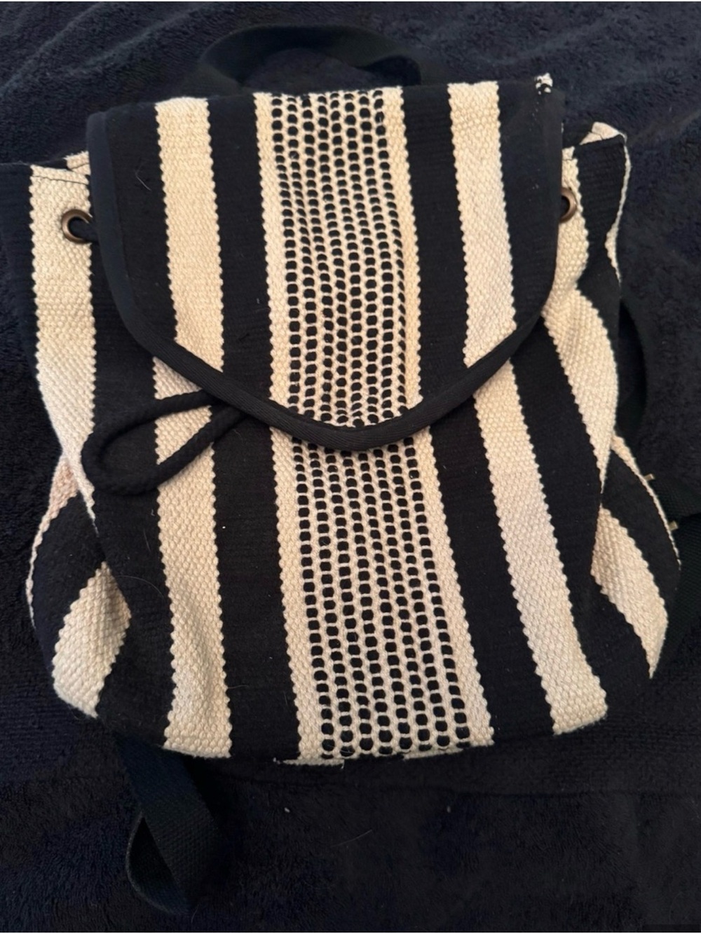 Universal Thread Black and Cream Striped Woven Backpack